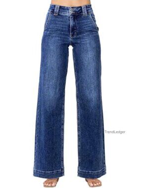 High Waisted Wide Leg Straight Stretch Jeans Tummy Control